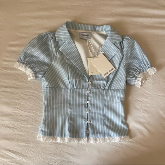 Brand New- Peppermayo Bennett Button Up Top in Blue White Stripe 🦋✨ - Picture 4 of 13